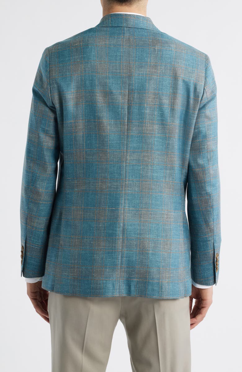 Jack Victor Hampton Teal Plaid Wool & Silk Blend Sport Coat, Alternate, color, Teal