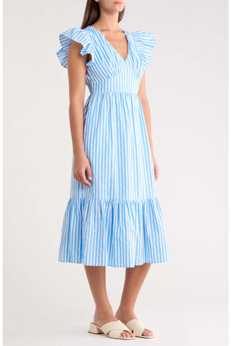 Stripe Ruffle Sleeve Cotton Dress, Alternate, color, BLUE-WHT-STRIPE