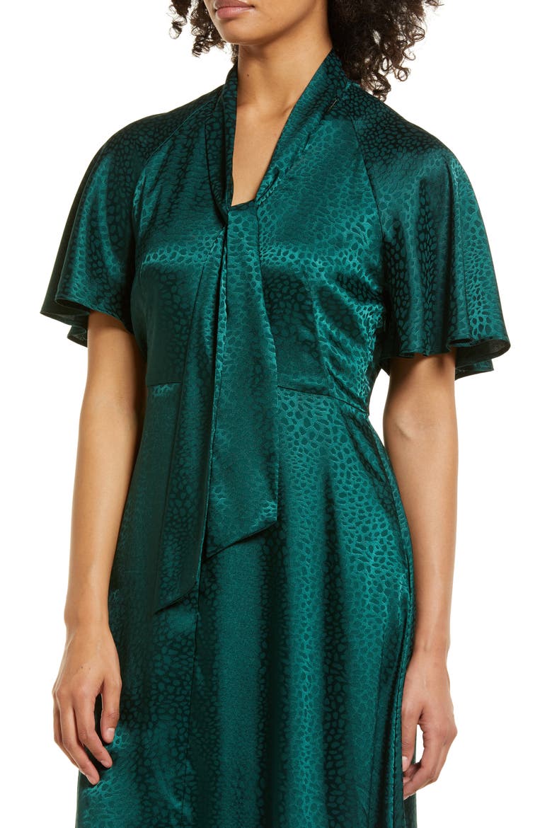 Tie Neck Satin Midi Dress, Alternate, color, HUNTER