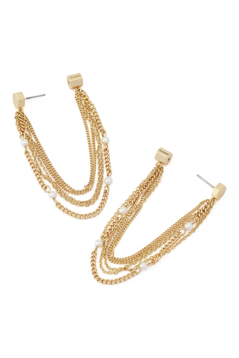 Faux Pearl Chain Earrings, Alternate, color, PEARL/ VINTAGE GOLD