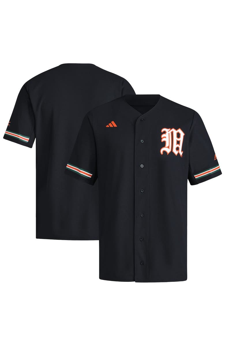 adidas Men's adidas  Black Miami Hurricanes V-Neck Baseball Jersey, Main, color, Black
