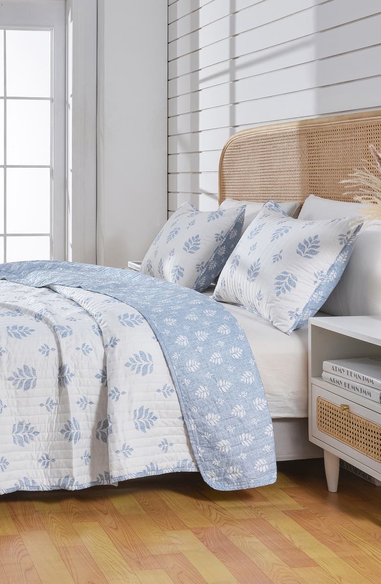 Woven & Weft French Floral Design Quilt & Sham Set, Alternate, color, Blue