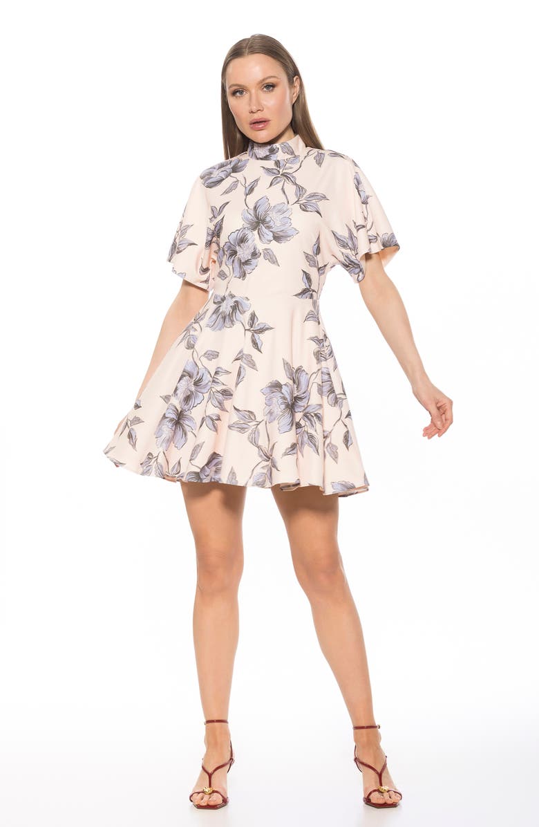 Alexia Admor Autumn Mock Neck Fit & Flare Dress, Alternate, color, Blue Floral