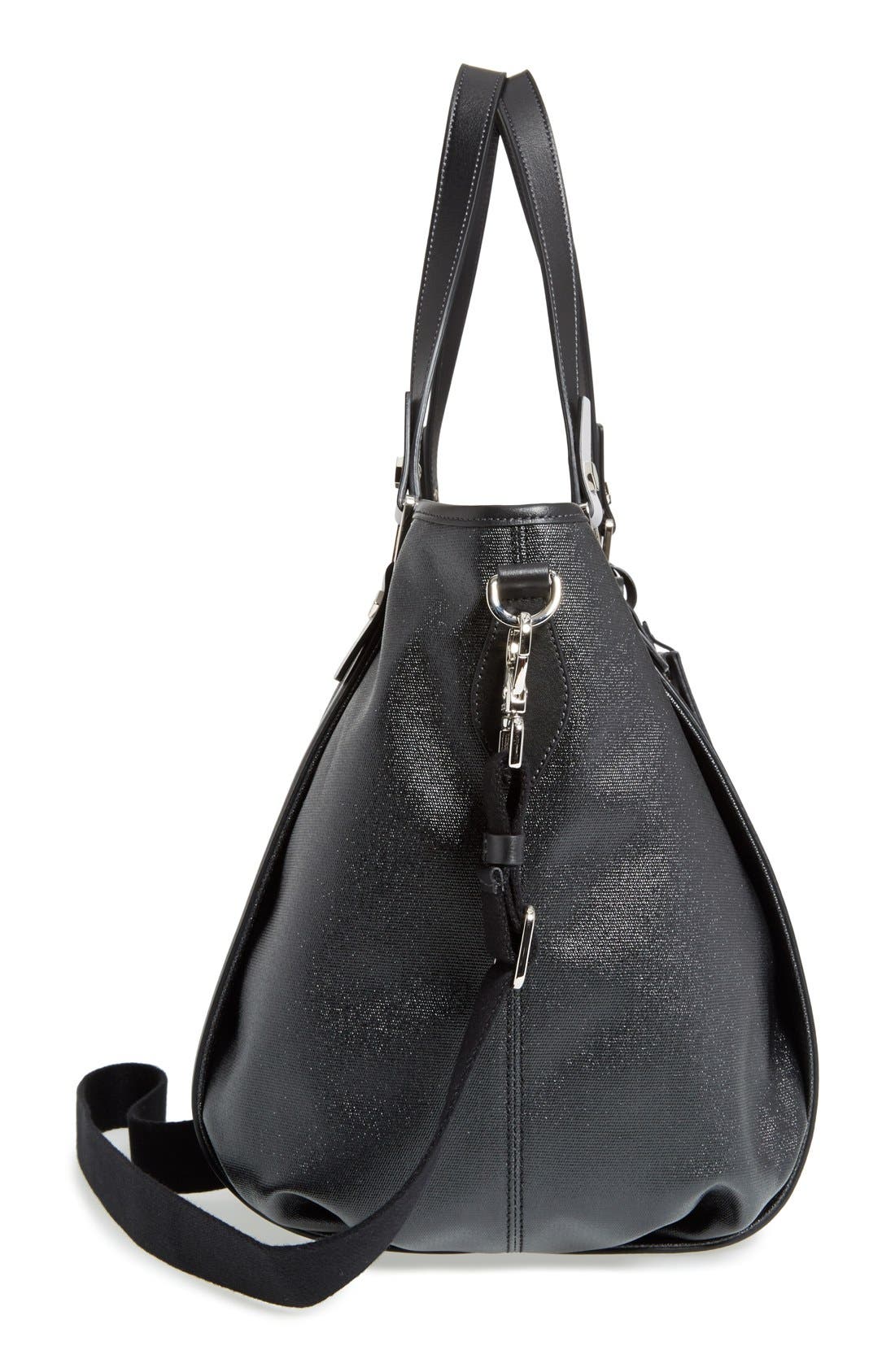 'Medium GG' Coated Canvas Shopper, Alternate, color, BLACK/ LIGHT BLUE GREY