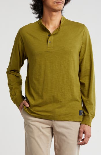Scotch & Soda Long Sleeve Slub Knit Henley In Green
