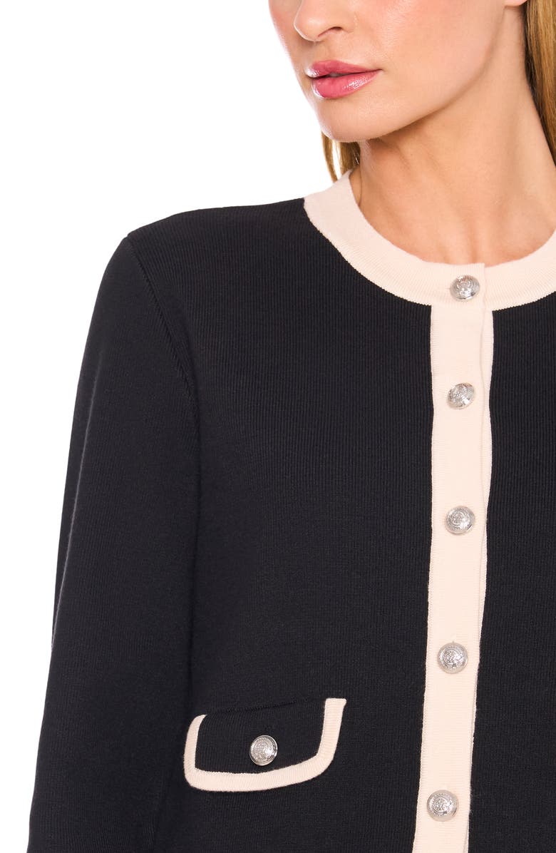 CeCe Colorblock Cardigan, Alternate, color, Rich Black