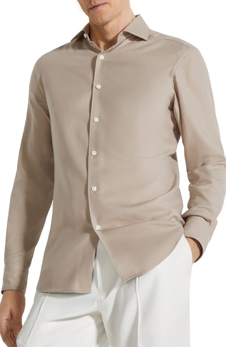 ZEGNA Cashco Cotton & Cashmere Button-Up Shirt, Alternate, color, Piedicavallo