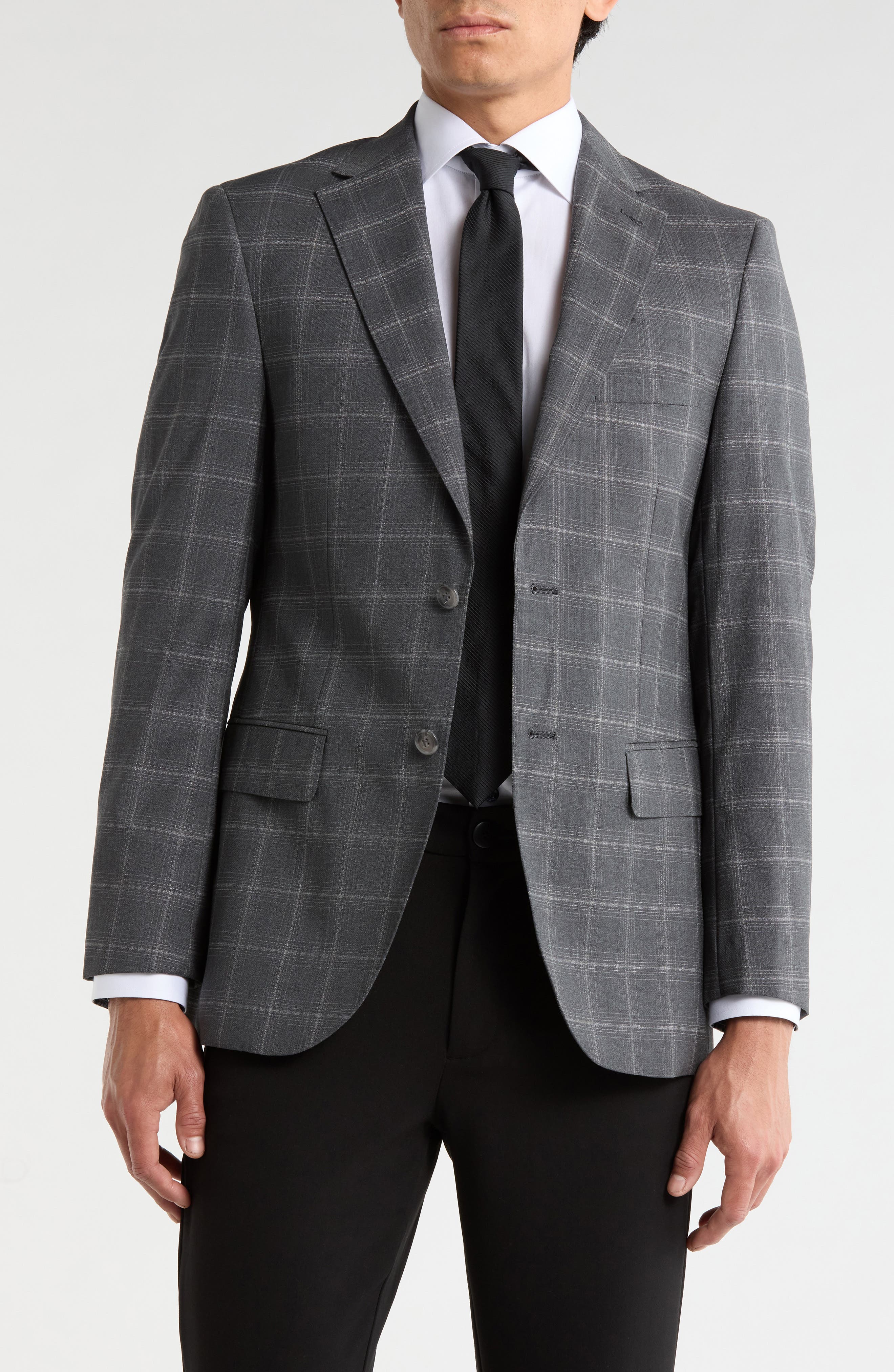 Slim Fit Plaid Stretch Knit Sport Coat