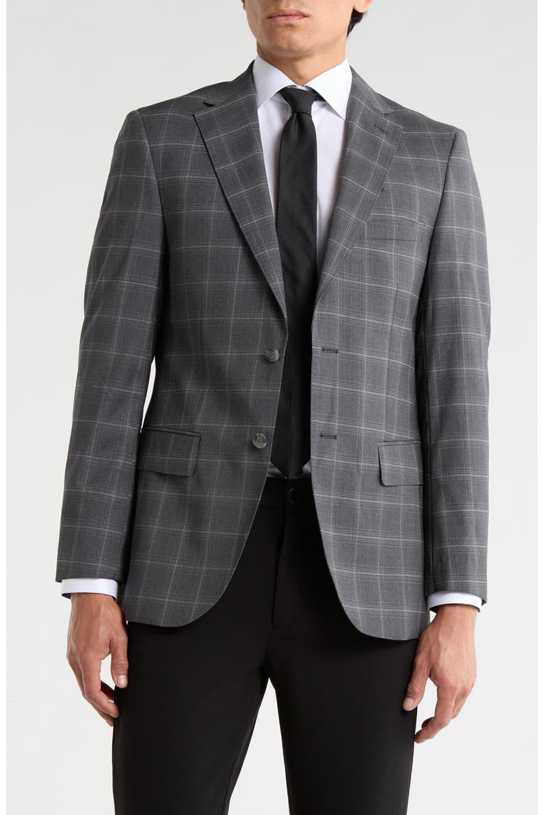 Slim Fit Plaid Stretch Knit Sport Coat, Main, color, BLACK