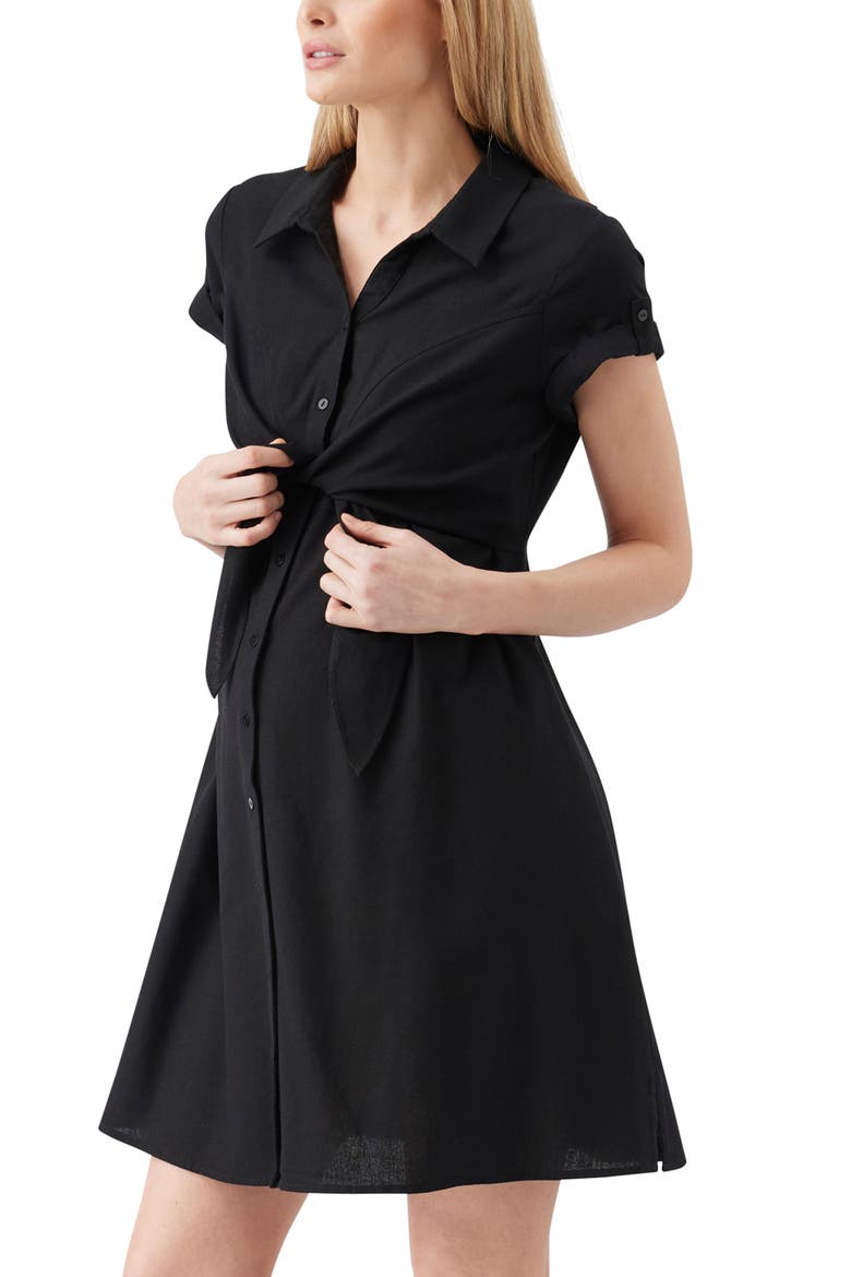 Colette Tie Up Linen Dress, Alternate, color, Black