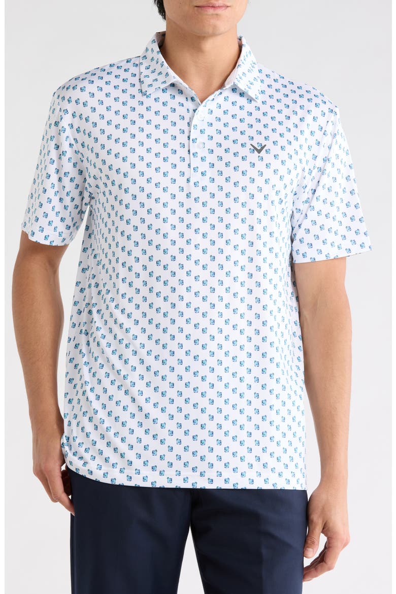 Tropical Cocktail Print Knit Golf Polo, Main, color, BRIGHT WHITE