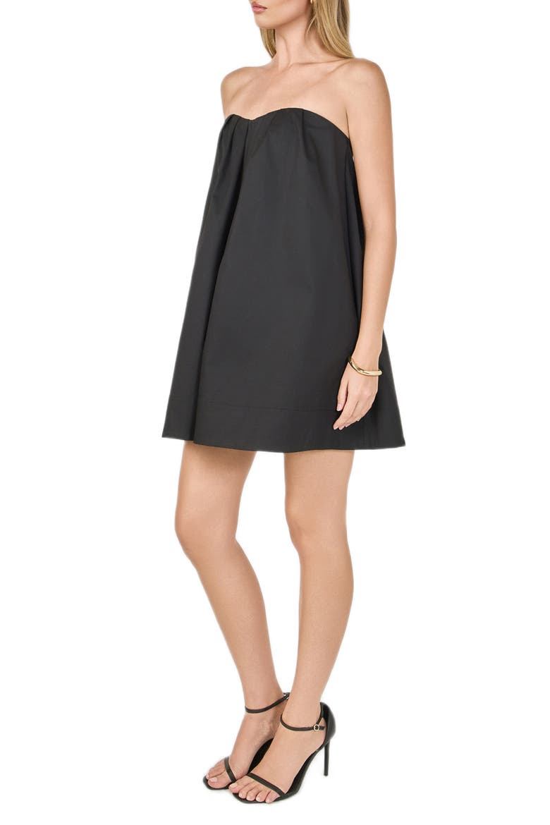 Pintuck Pleat Strapless Minidress, Alternate, color, BLACK