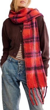 Free People Highland Plaid Skinny Scarf