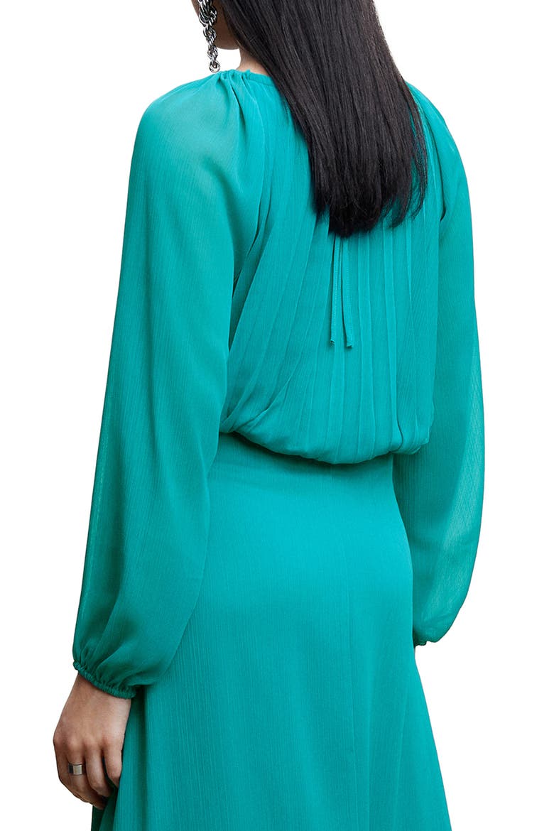 Pleated Keyhole Cutout Blouse, Alternate, color, TURQUOISE