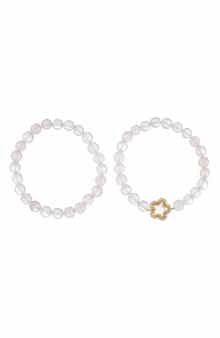 EYE CANDY LOS ANGELES Set of 2 Fleur Rose Quartz Stretch Beaded Bracelets