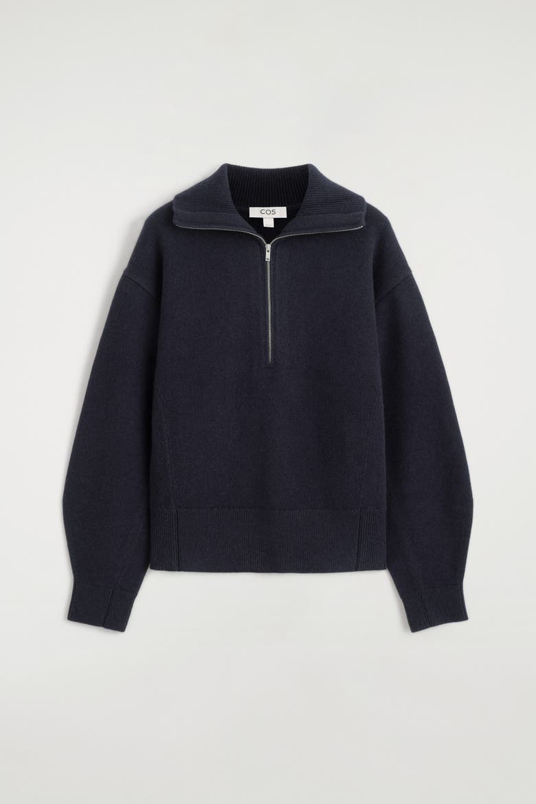 Merino Wool Mock-neck Zip-up Sweater, Alternate, color, NAVY