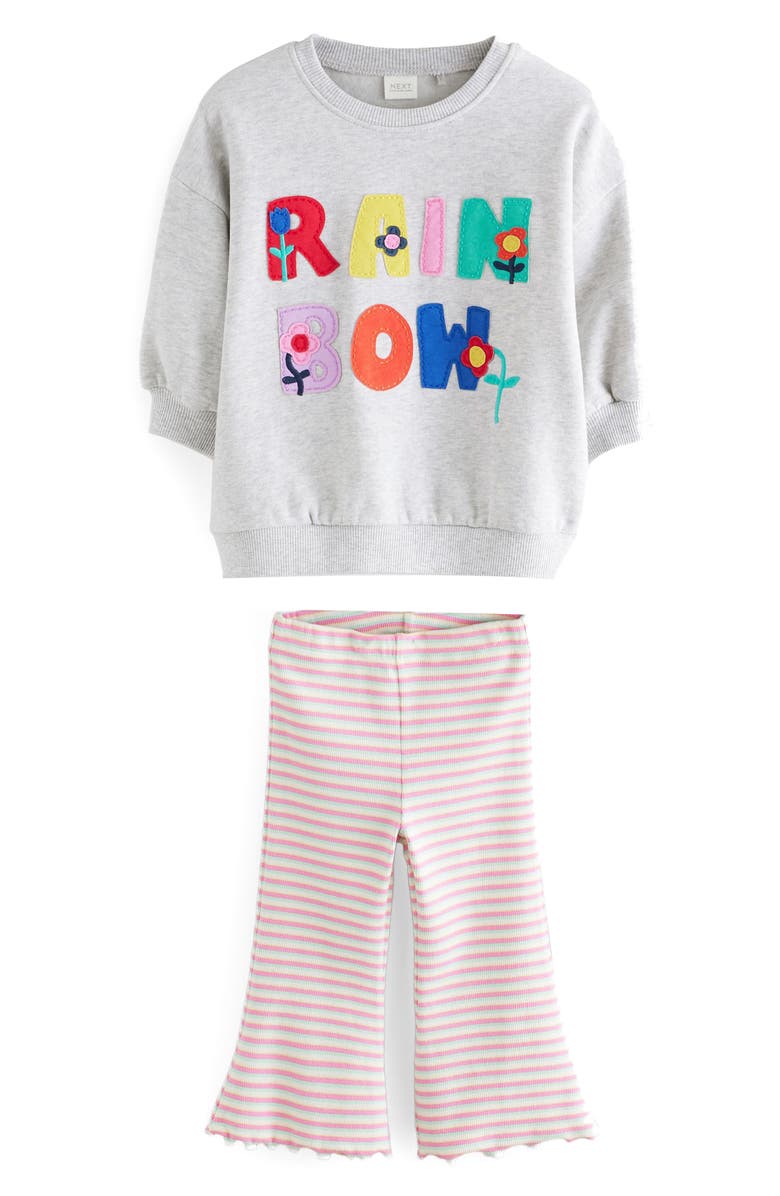 NEXT Kids
 Rainbow Appliqué Sweatshirt 
Rib Flare Leggings Set, Main, color, 