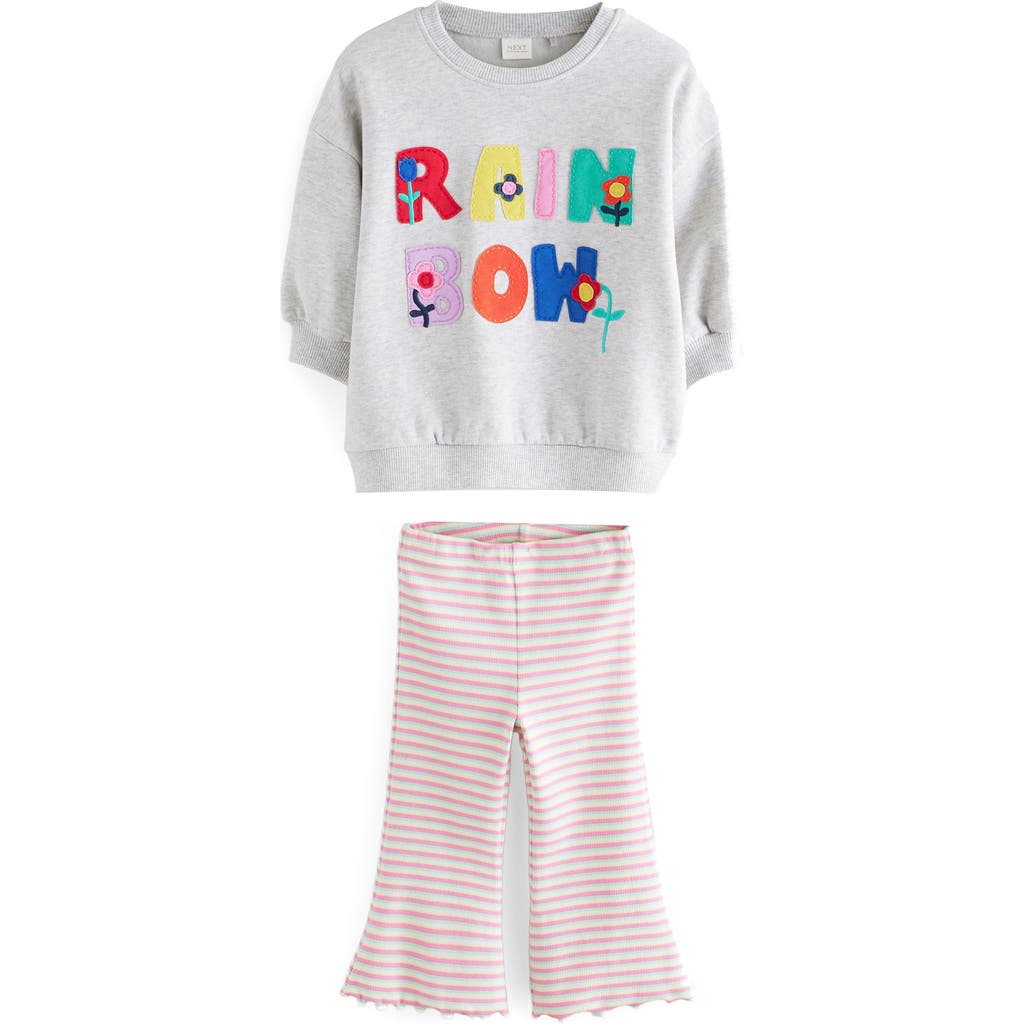 Next Kids' Rainbow Appliqué Sweatshirt & Rib Flare Leggings Set In Grey