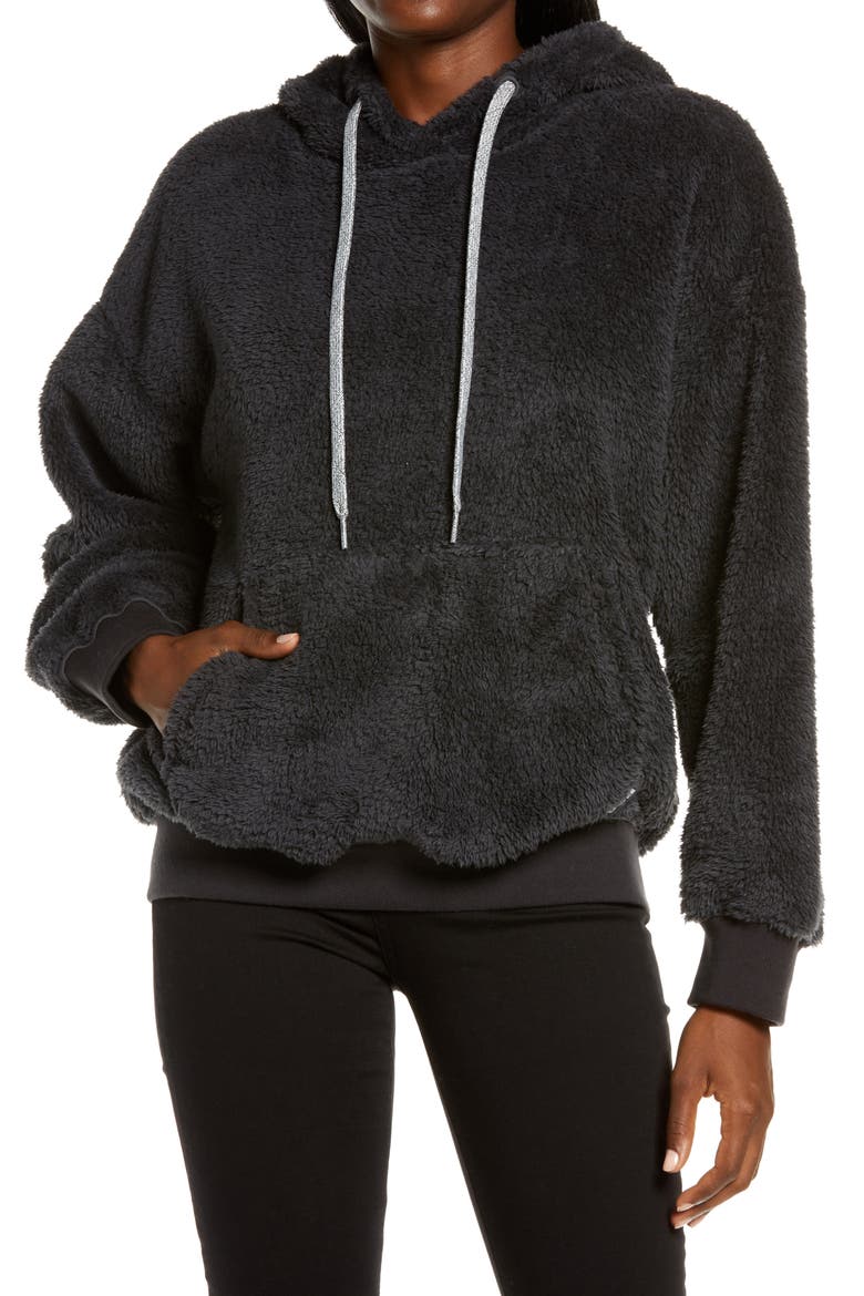 Lorya Double Face Fleece Hoodie, Main, color, INK BLACK