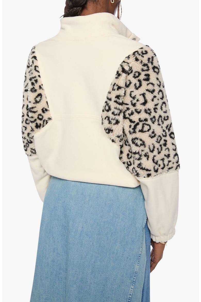 The Funnel Neck Drop Inset Leopard Print Fleece Sweatshirt, Alternate, color, CREAM AND WHITE