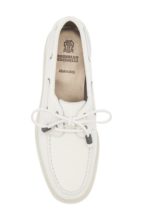 Brunello Cucinelli Sail Monili Trim Boat Shoe In Bianco Ottico