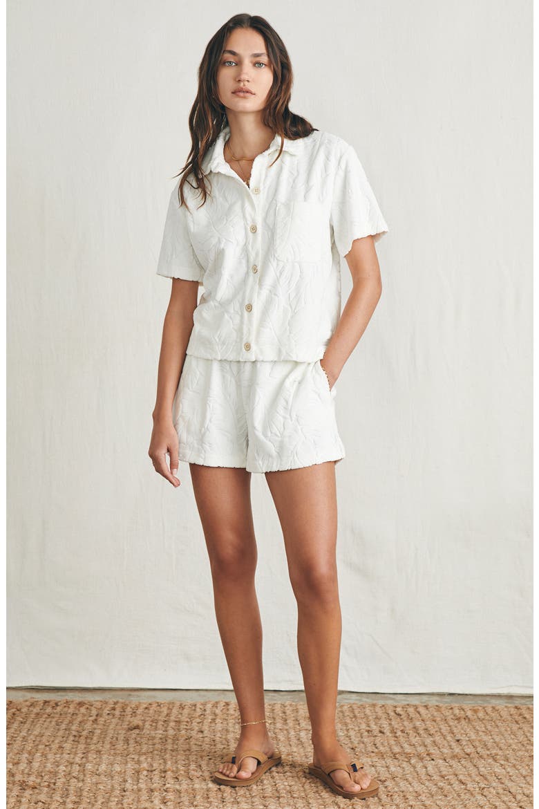 Cabana Leaf Jacquard French Terry Button-Up Shirt, Alternate, color, TROPIC FERN