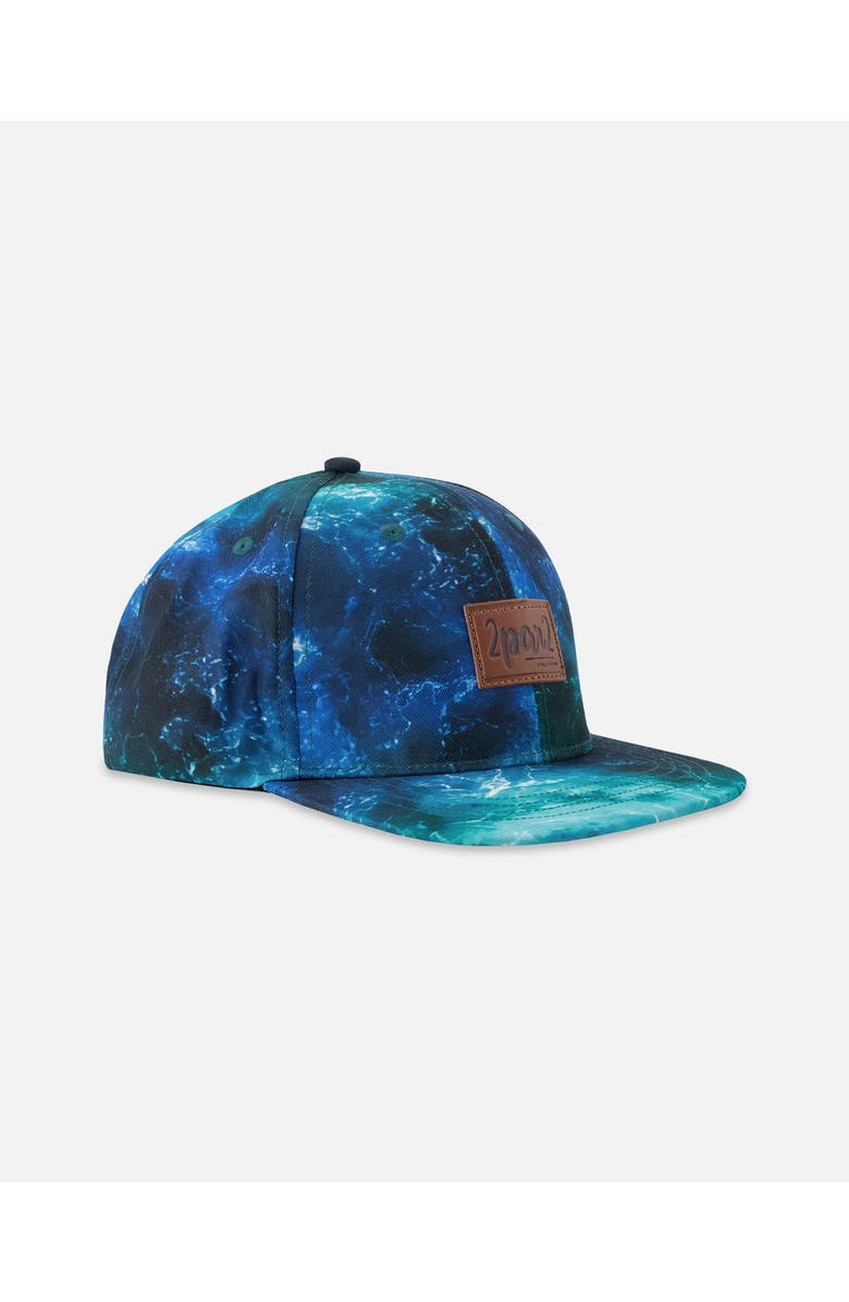 Deux par Deux Flat Brim Wave Cap, Main, color, Blue Wave Print