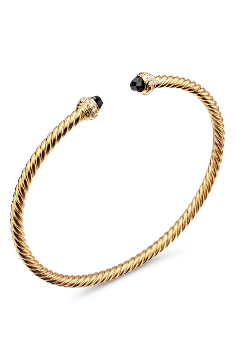 David Yurman Classic Cablespira<sup>®</sup> 18K Yellow Gold & Diamond Bracelet, 3mm, Alternate, color, Black Onyx