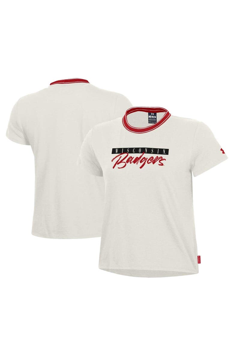Women's Under Armour White Wisconsin Badgers Iconic T-Shirt, Main, color, Cream