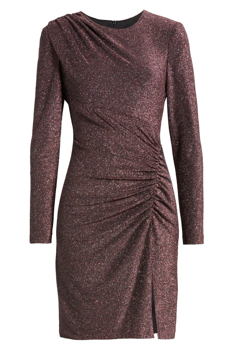 Long Sleeve Ruched Cocktail Dress, Alternate, color, WINE