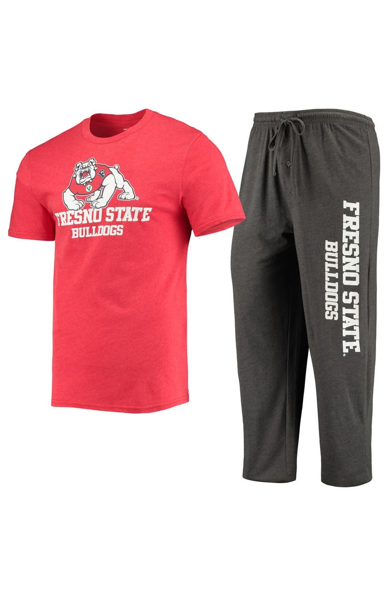 CONCEPTS SPORT Men's Concepts Sport Heathered Charcoal/Red Fresno State Bulldogs Meter T-Shirt & Pants Sleep Set, Alternate, color, Heather Charcoal