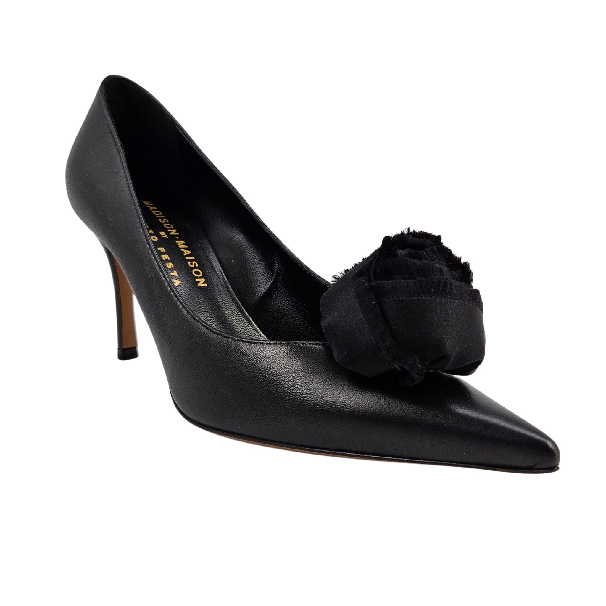 x Roberto Festa Linia Flower Leather Heel Pump, Alternate, color, black
