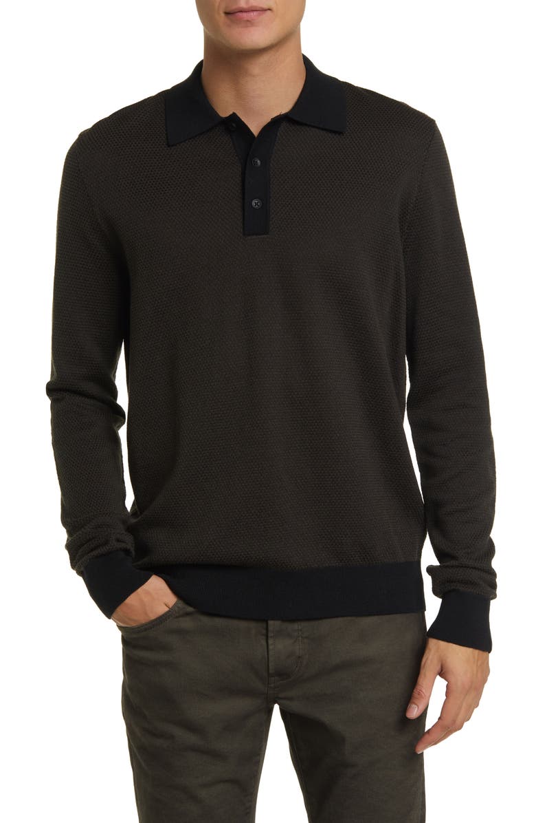 rag & bone Harrow Wool Blend Long Sleeve Polo, Main, color, Army Multi