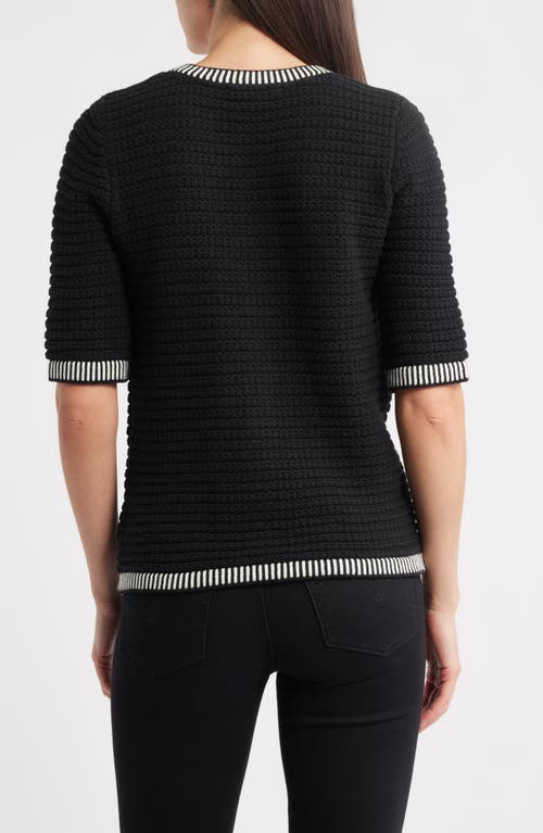 Zoe And Claire Cotton Blend Button-up Sweater In Black
