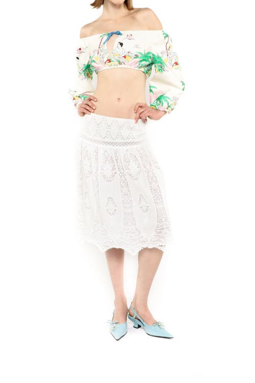 Anna Sui Applique Lace Combo Skirt In White Multi