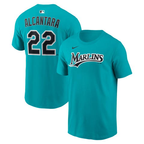 Name & Number T-Shirt Nike Sandy Alcantara Teal Miami Marlins Name & Number T-Shirt