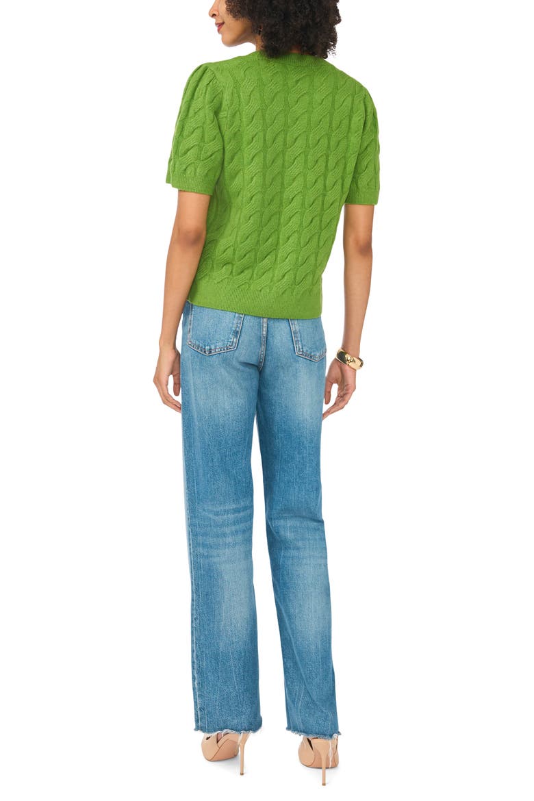 Cable Stitch Puff Sleeve Sweater, Alternate, color, SALTED LIME