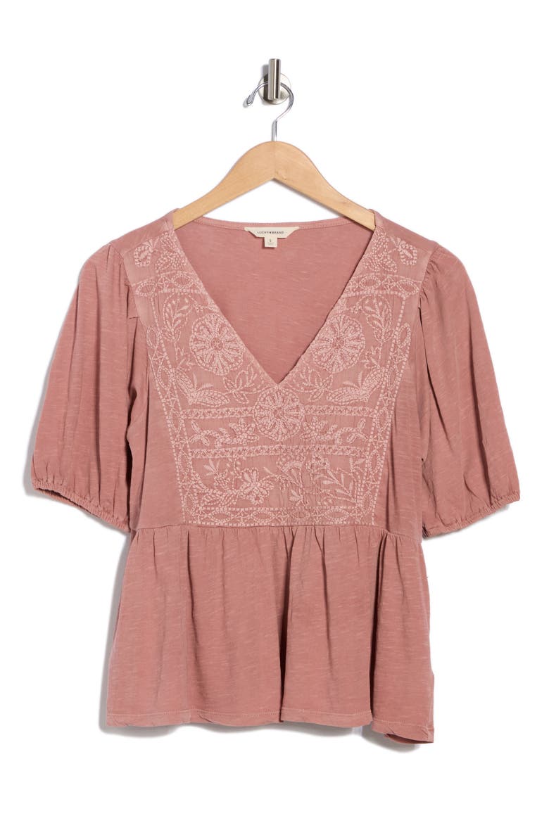 Embroidered Peplum Top, Alternate, color, ASH ROSE