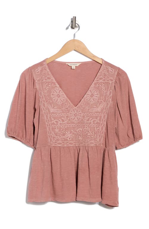 Lucky Brand Embroidered Peplum Top In Pink