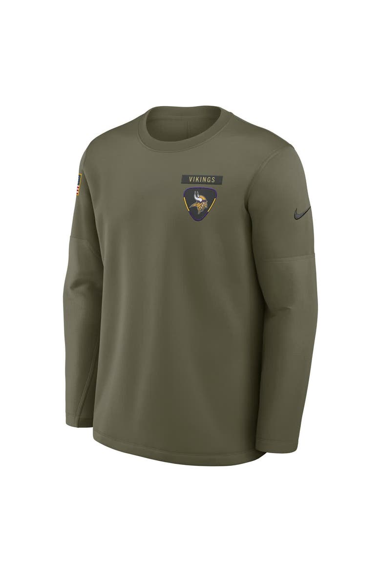 Men's Nike Olive Minnesota Vikings 2025 Salute to Service Sideline Coaches Therma-FIT Long Sleeve Shirt, Alternate, color, Olive