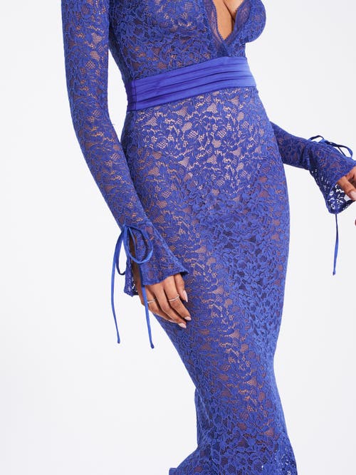 Miss Circle Women Giada Navy Lace Deep V Long Sleeve Maxi Dress In Blue