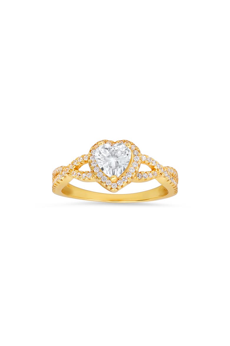Sterling Silver Heart Halo CZ Ring - Size 8, Main, color, GOLD