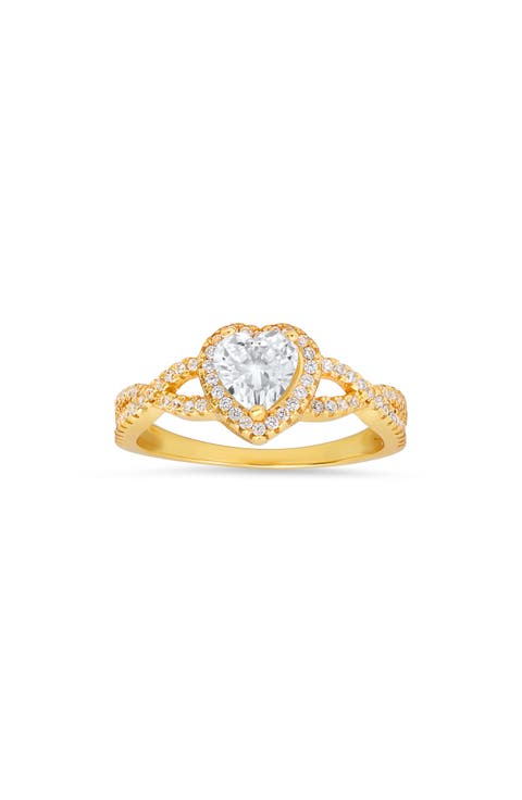 Sterling Silver Heart Halo CZ Ring - Size 8