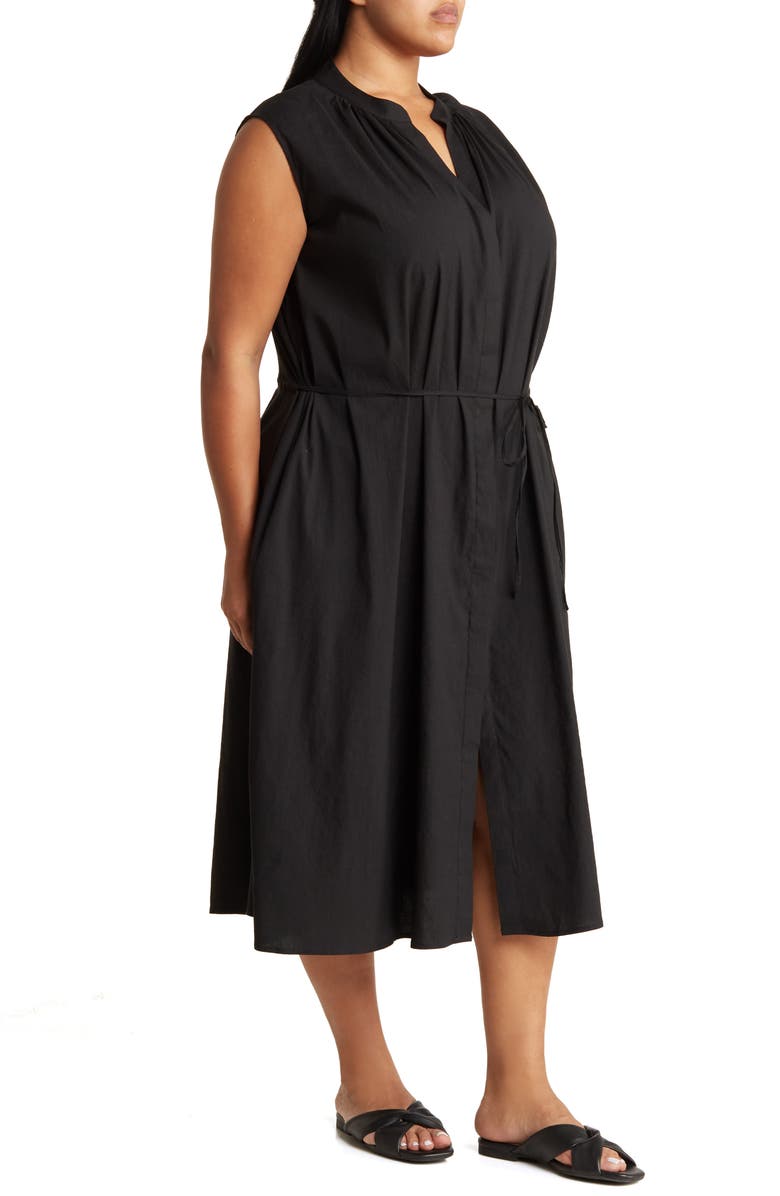 Vince Sleeveless Linen Blend Midi Dress, Alternate, color, Black