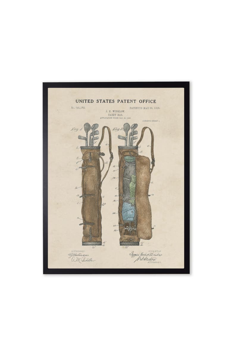 Antique Curiosities Golf Bag Patent in Black Frame, Main, color, Multi