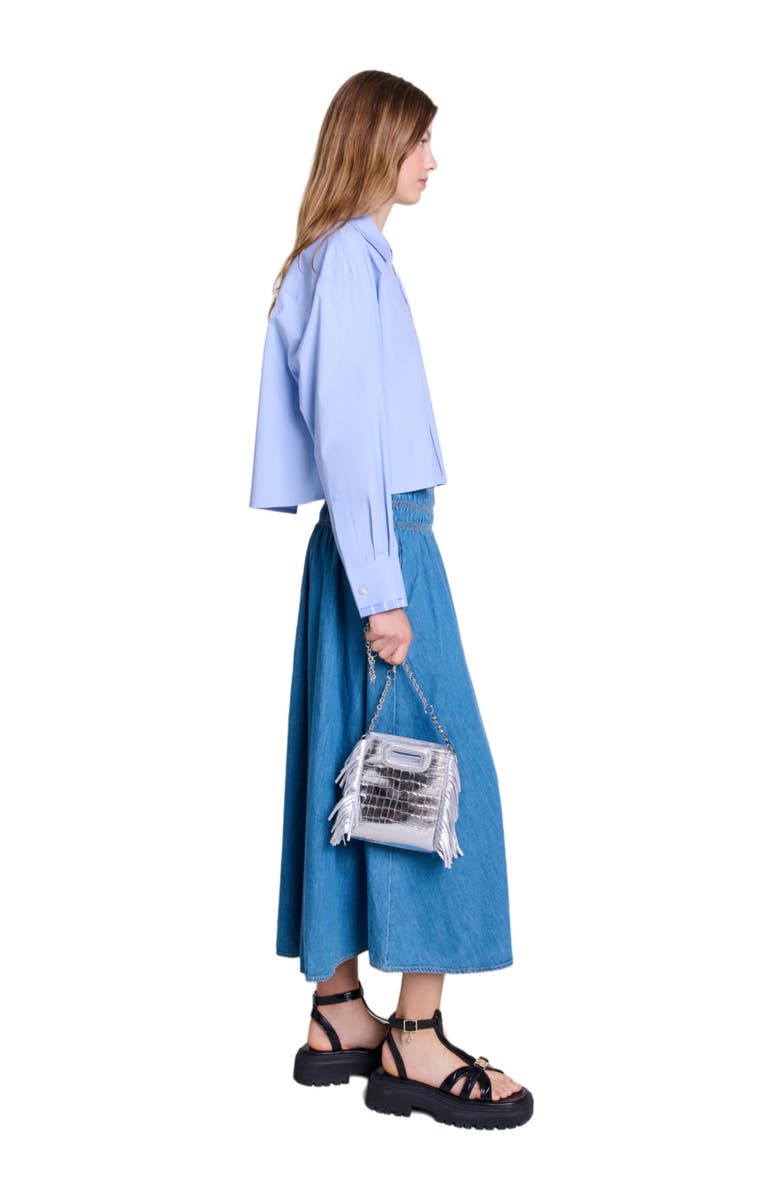 maje Smocked denim skirt, Alternate, color, 