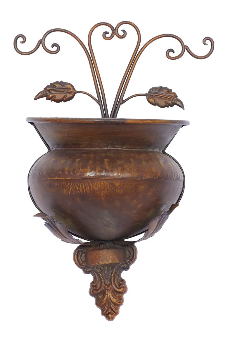 Brown Metal Indoor & Outdoor Scroll Wall Planter, Alternate, color, BROWN