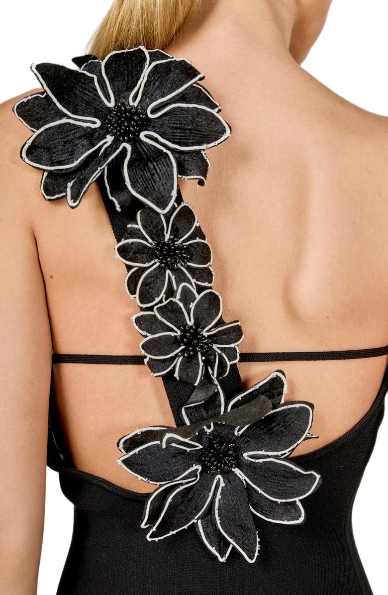 Endless Rose Flower One-Shoulder Knit Maxi Dress, Alternate, color, Black