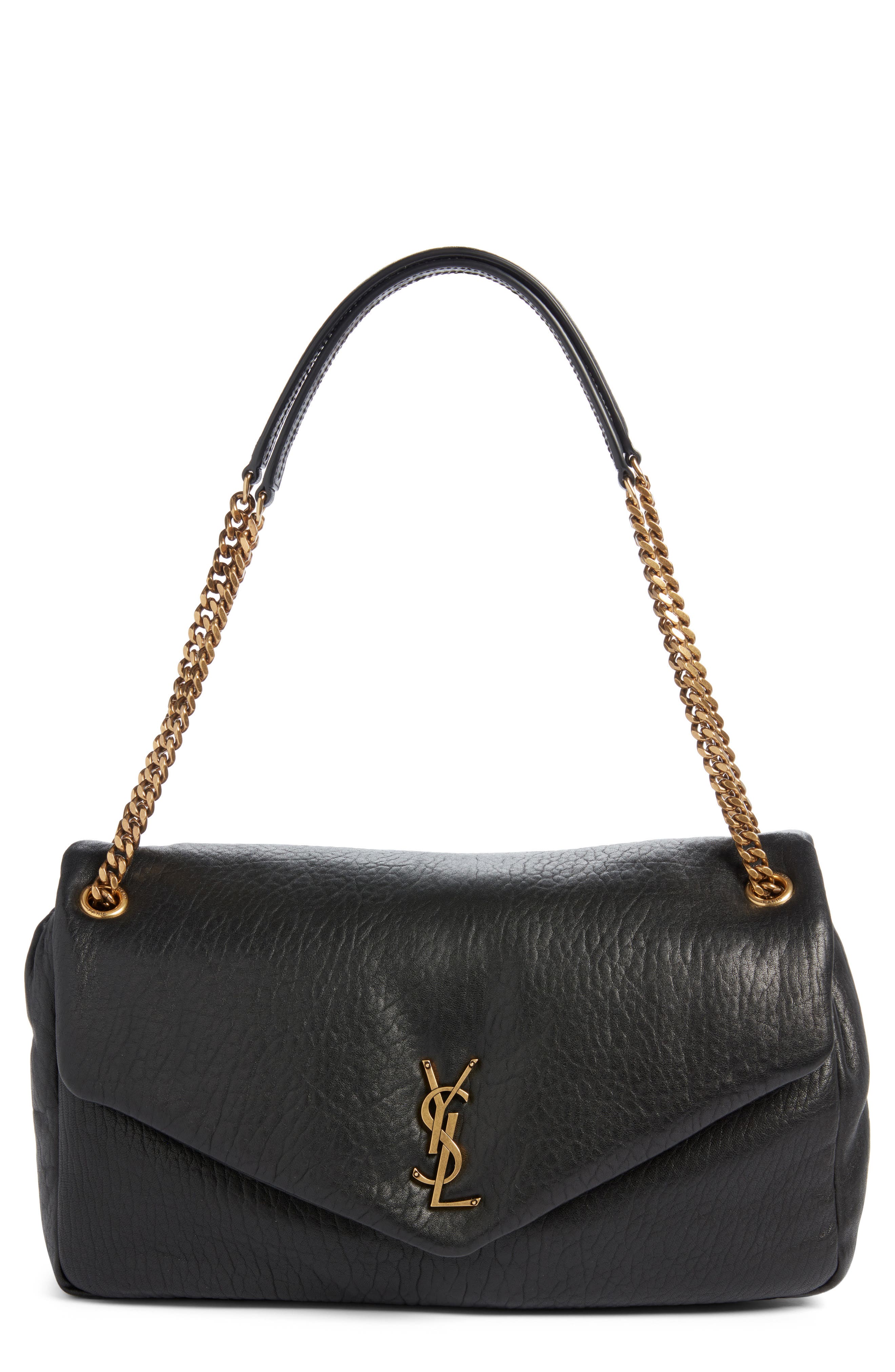 Saint Laurent Large Calypso Leather Shoulder Bag, Main, color, Noir