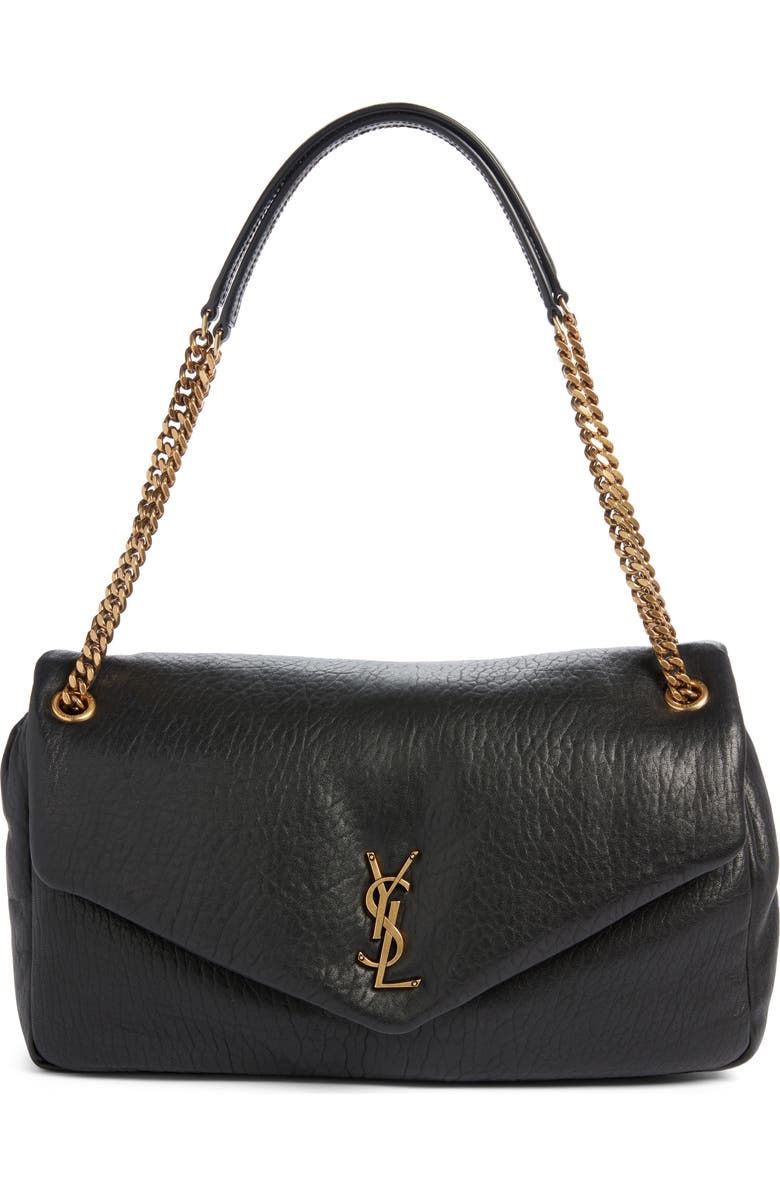 Saint Laurent Large Calypso Leather Shoulder Bag, Main, color, Noir